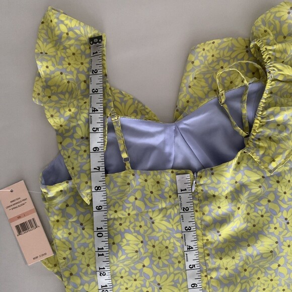 Nanette By Nanette Lepore Yellow Floral Sleeveless Asymmetrical Chiffon Dress 2 - Picture 8 of 14